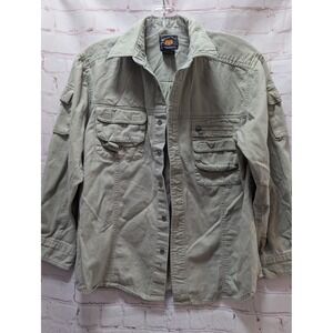 Route 66 Boys Size 10/12 Khaki Long Sleeve Button Up Utility Camp Shirt Jacket